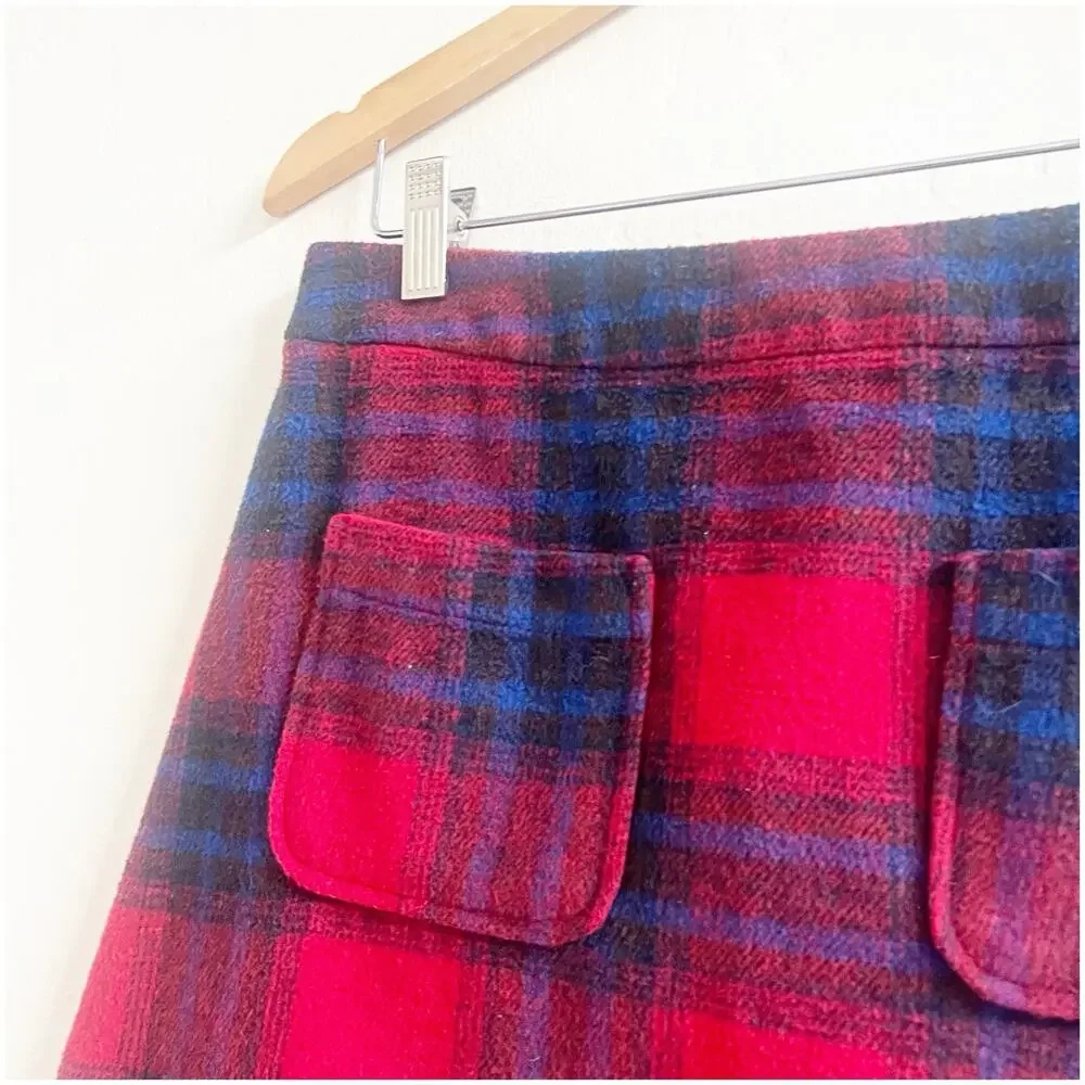 Free Press Clothing Mini Flannel Skirt Plaid Size Medium Red Blue Acadamia